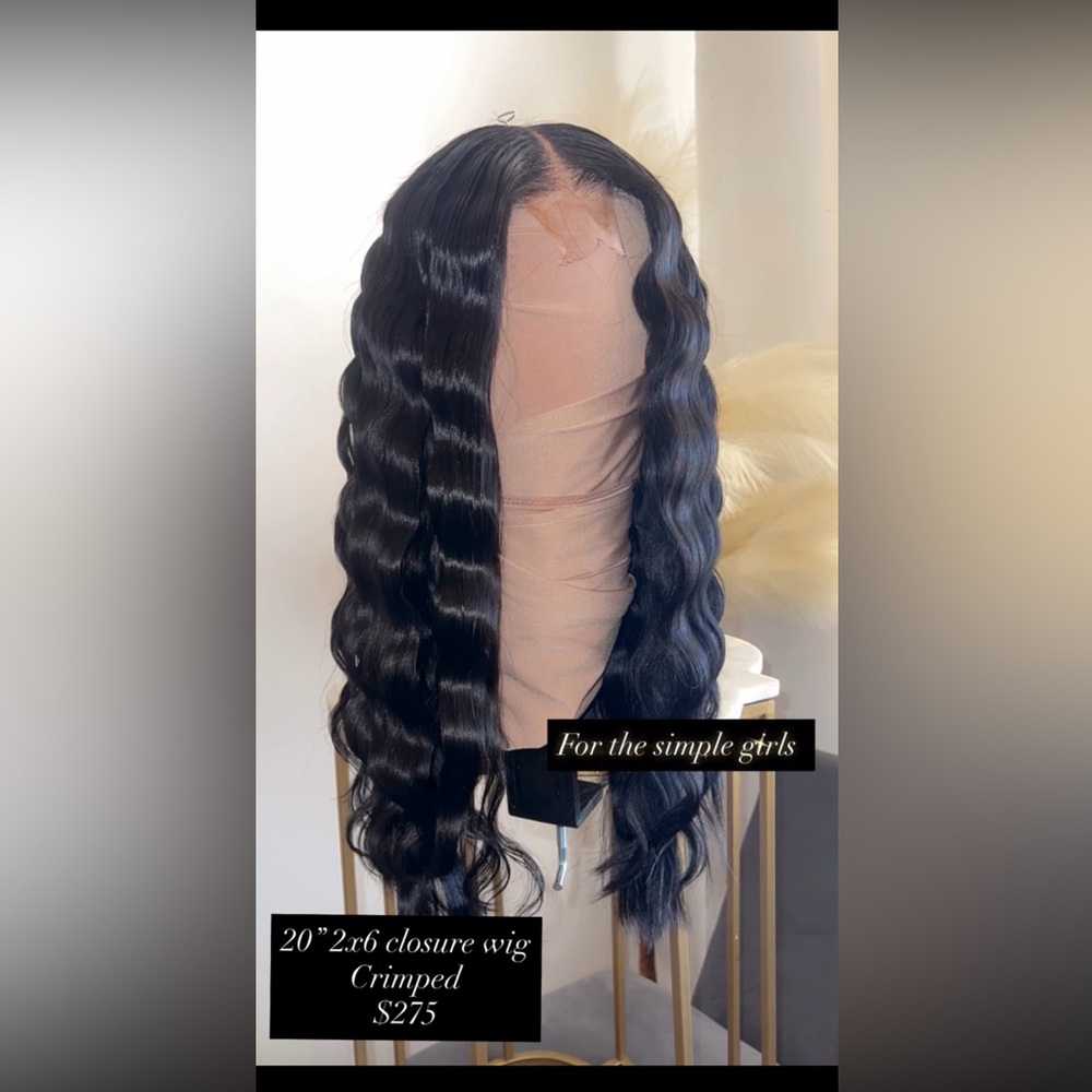Black Crimped Closure Wig